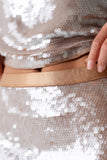 Presley Sequin Midi Skirt in Tan