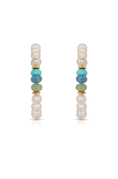 Beach Day Pearl and Gemstone Hoop Earrings