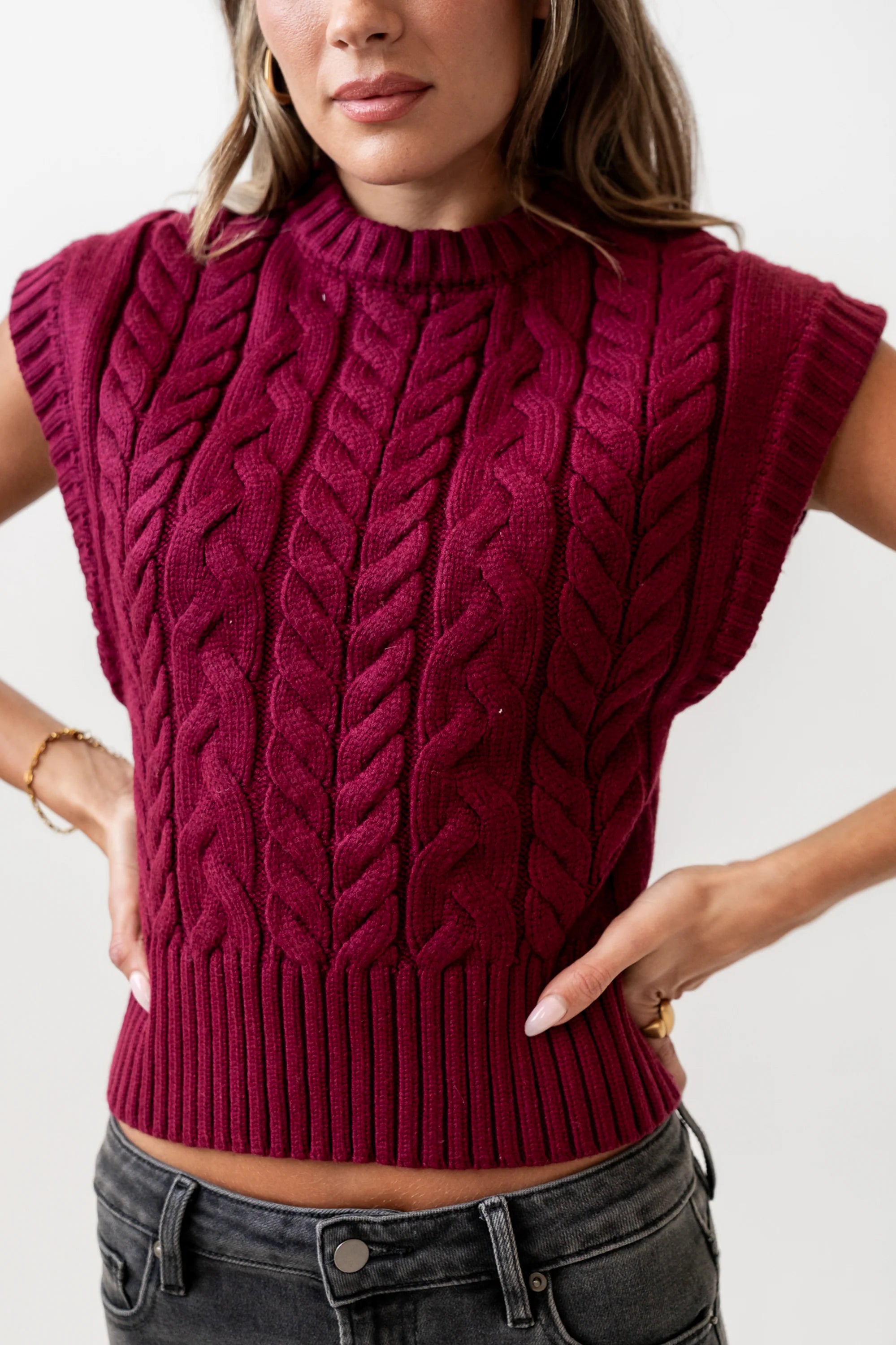 Lennie Cable Knit Top in Burgundy FINAL SALE