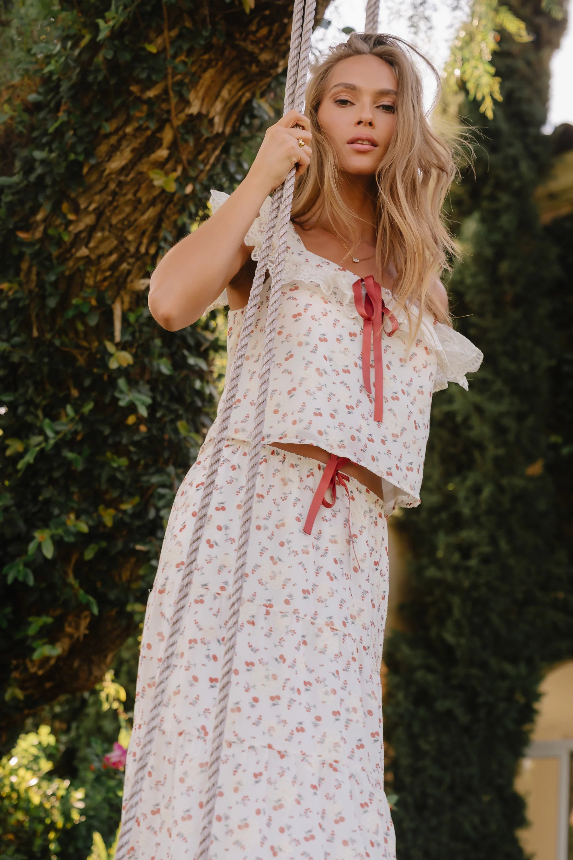 Simon Tiered Maxi Skirt in Red