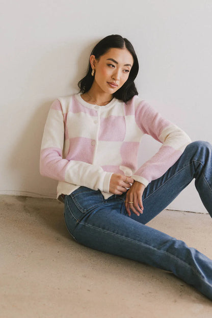 Sia Checkered Cardigan in Pink FINAL SALE