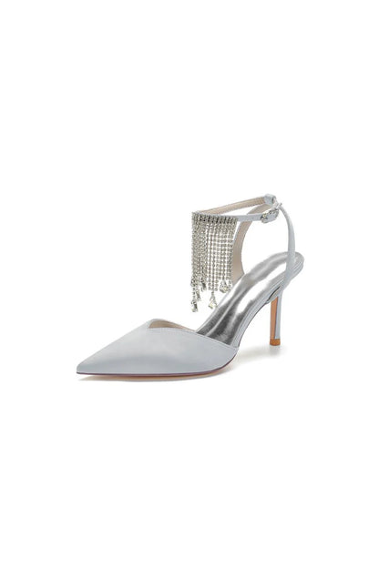 Pointed Toe Crystal Tassel Strap Heels
