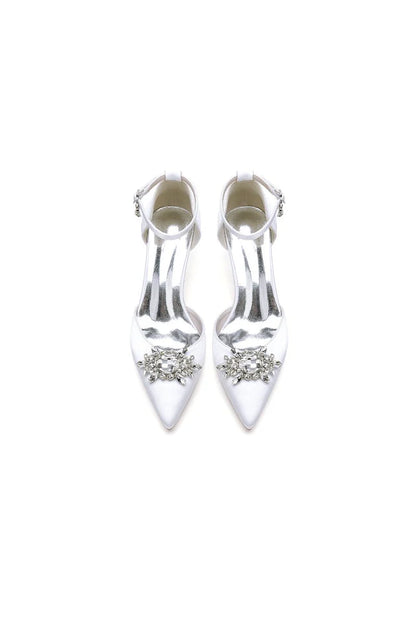 White Pointed Toe with Rhinestone Flower