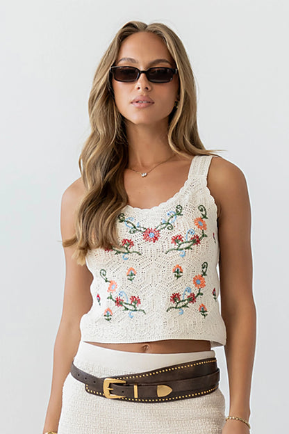 Desiree Embroidered Crochet Tank