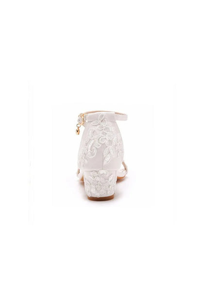 Elegant White Lace Open Toe Ankle strap Block Heels