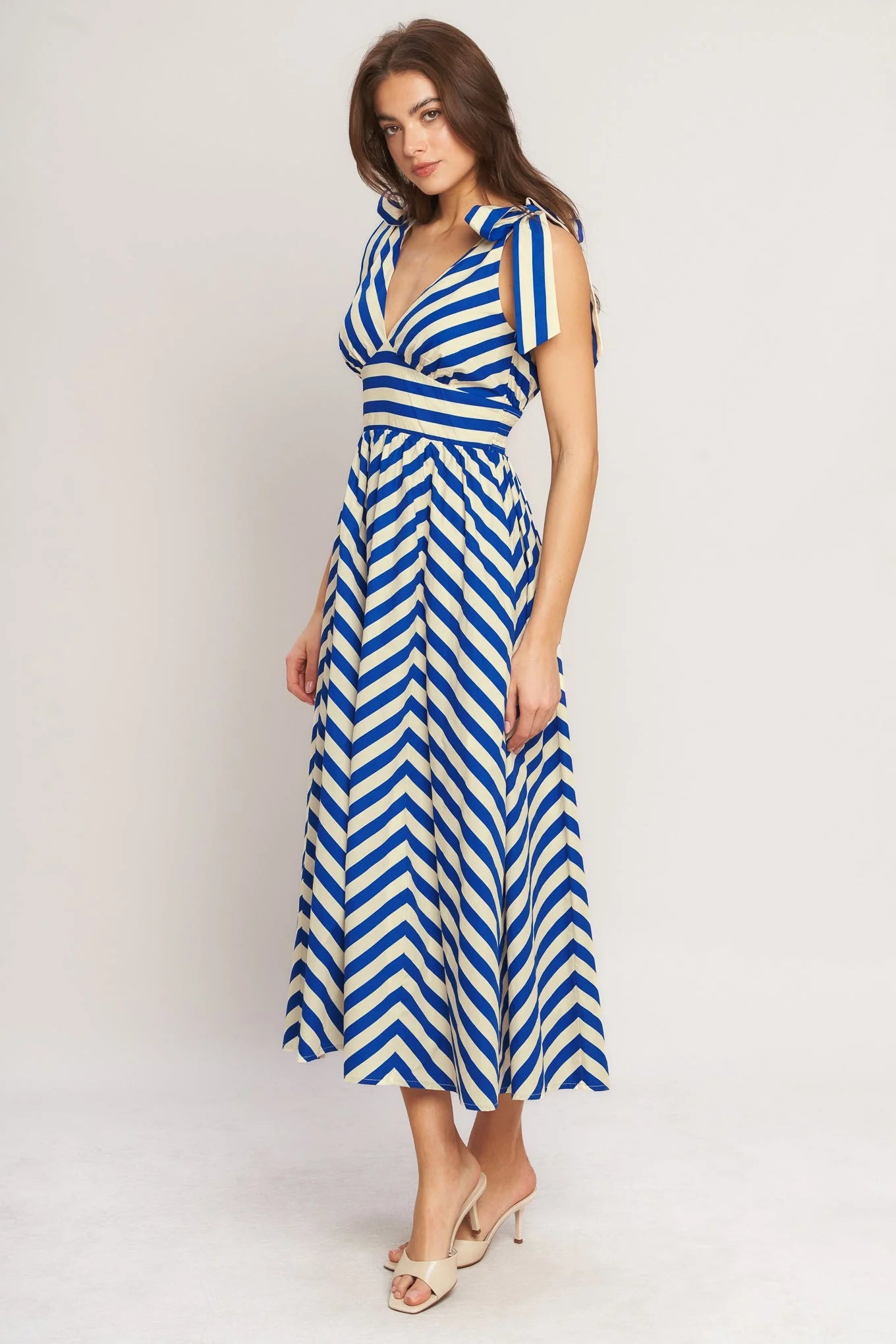 BLUE VOYAGE STRIPE MIDI DRESS
