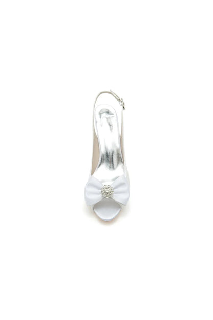 Open Toe Beaded Lace Wedding Shoes With Bow