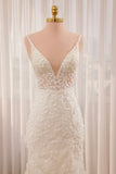 Straps White Lace Mermaid Wedding Dress With Appliques