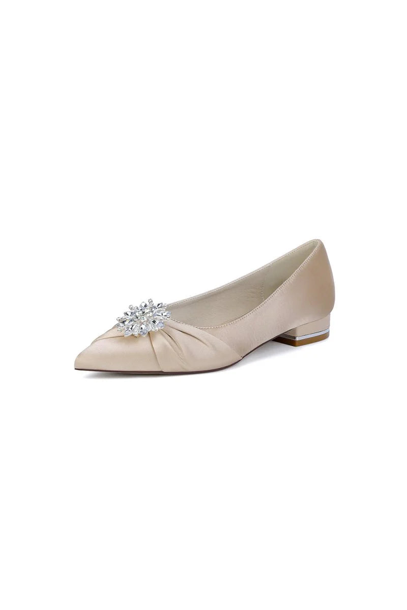Champagne High Heels with Crystal Flower Embellishment