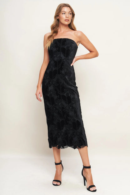 TEMPTATION BLACK VELVET LACE MIDI DRESS FINAL SALE