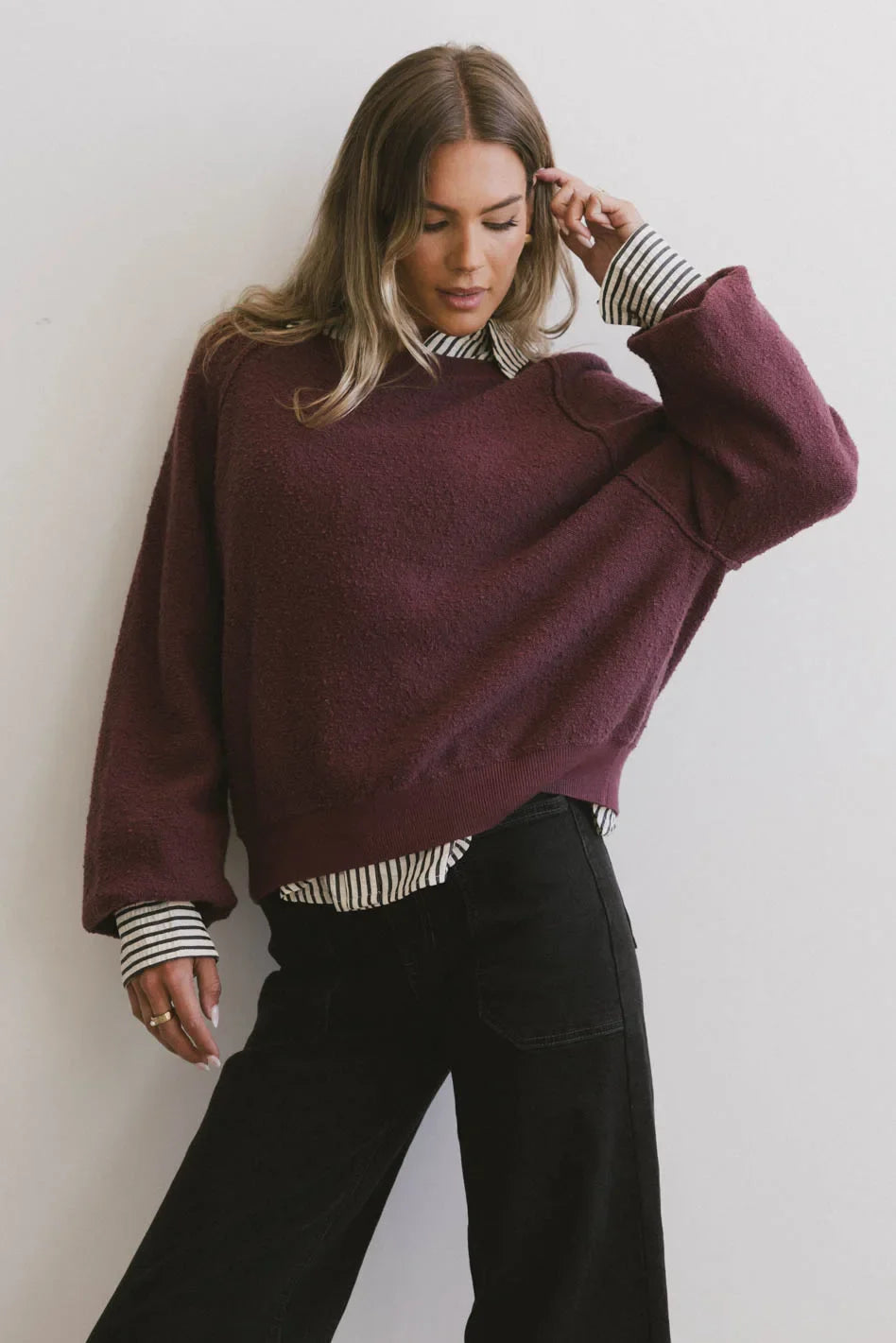 Annaleah Textured Sweatshirt in Burgundy FINAL SALE