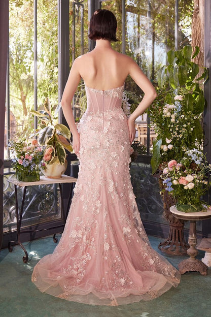 A1396 SHEER PLEATED CORSET GOWN Andrea Leo