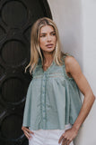 Megan Button Up Tank in Teal