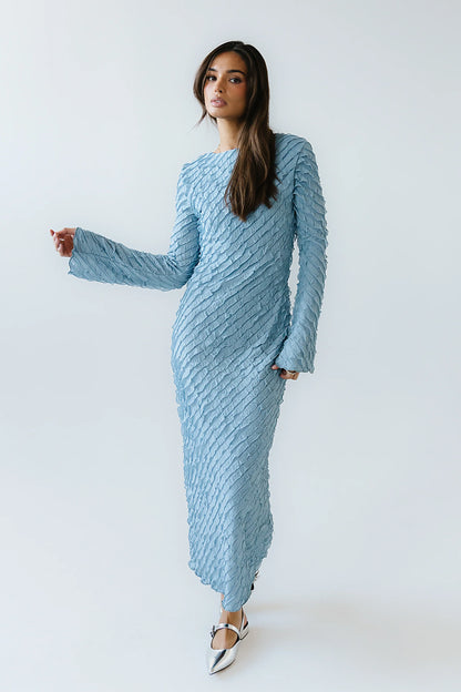 Bell Ruffle Maxi Dress in Blue