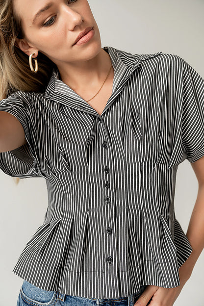 Alec Striped Blouse in Grey FINAL SALE