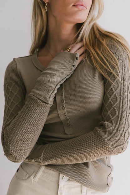 Naomi Cable Knit Sleeve Top in Olive FINAL SALE