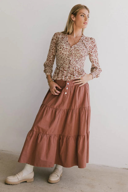 Luna Tiered Maxi Skirt in Mauve FINAL SALE