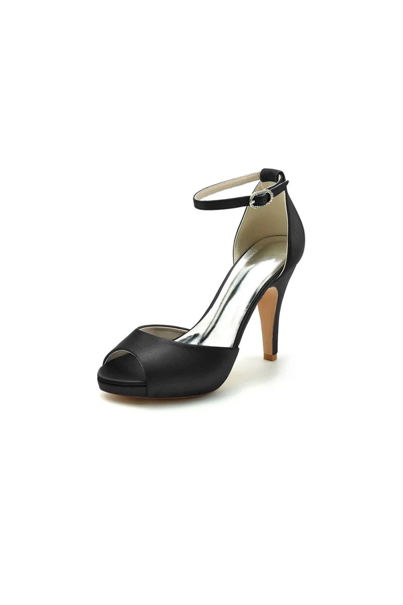 Silver Silk Heels with Metal Accent
