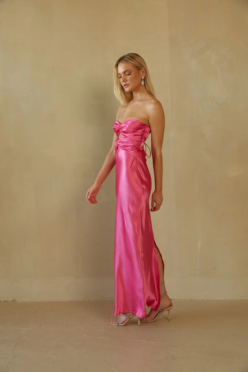 Alana Strapless Double Twist Tie Back Maxi Dress