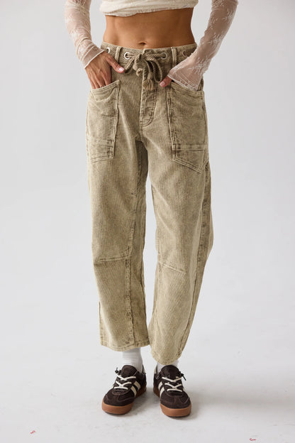 Dana Corduroy Barrel Pants in Olive FINAL SALE