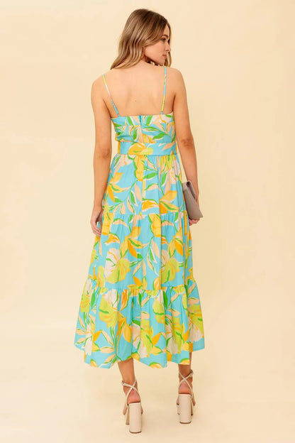 A PERFECT DAY MIDI DRESS BLUE YELLOW