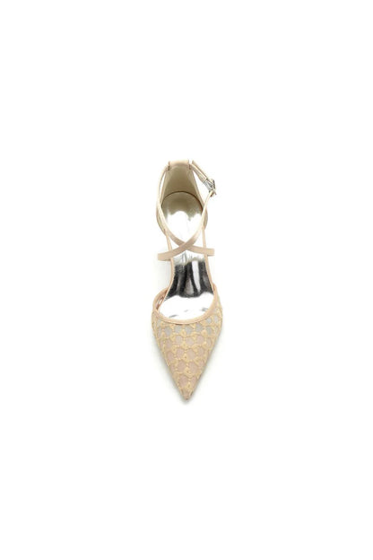 White Cross Strap Pump with Delicate Flower Embellishments