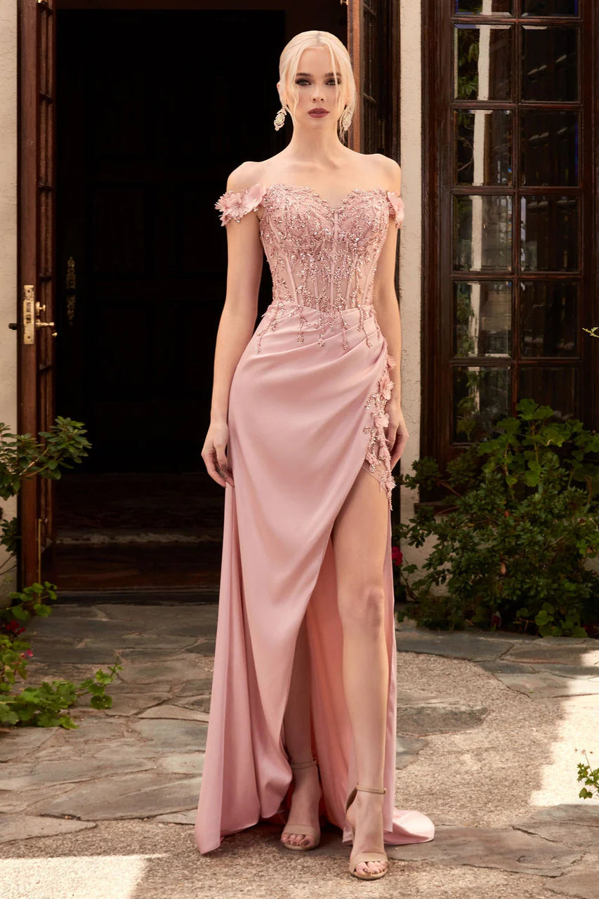 Rosaline Gown Floral Detail Off The Shoulder Dress