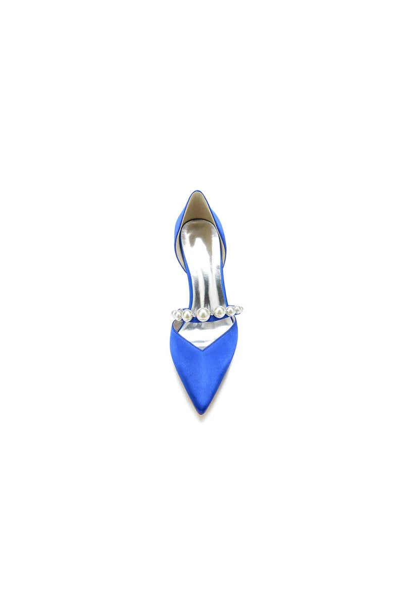 Party Pearl Strap Pointed Toe Satin High Heels
