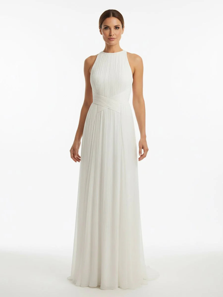 Sheath Halter Chiffon Plaited Dress With Special Back Design