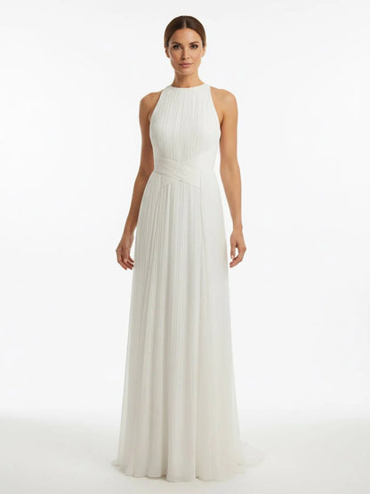 Sheath Halter Chiffon Plaited Dress With Special Back Design