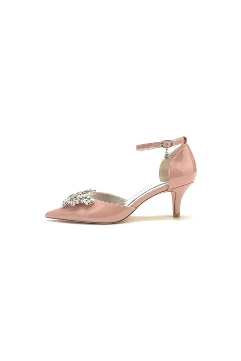 Patent Leather Mirror Finish With Rhinestone Pointed Toe Stiletto Heel