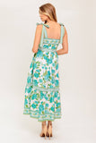 SEASIDE ESCAPES FLORAL MIDI DRESS GREEN