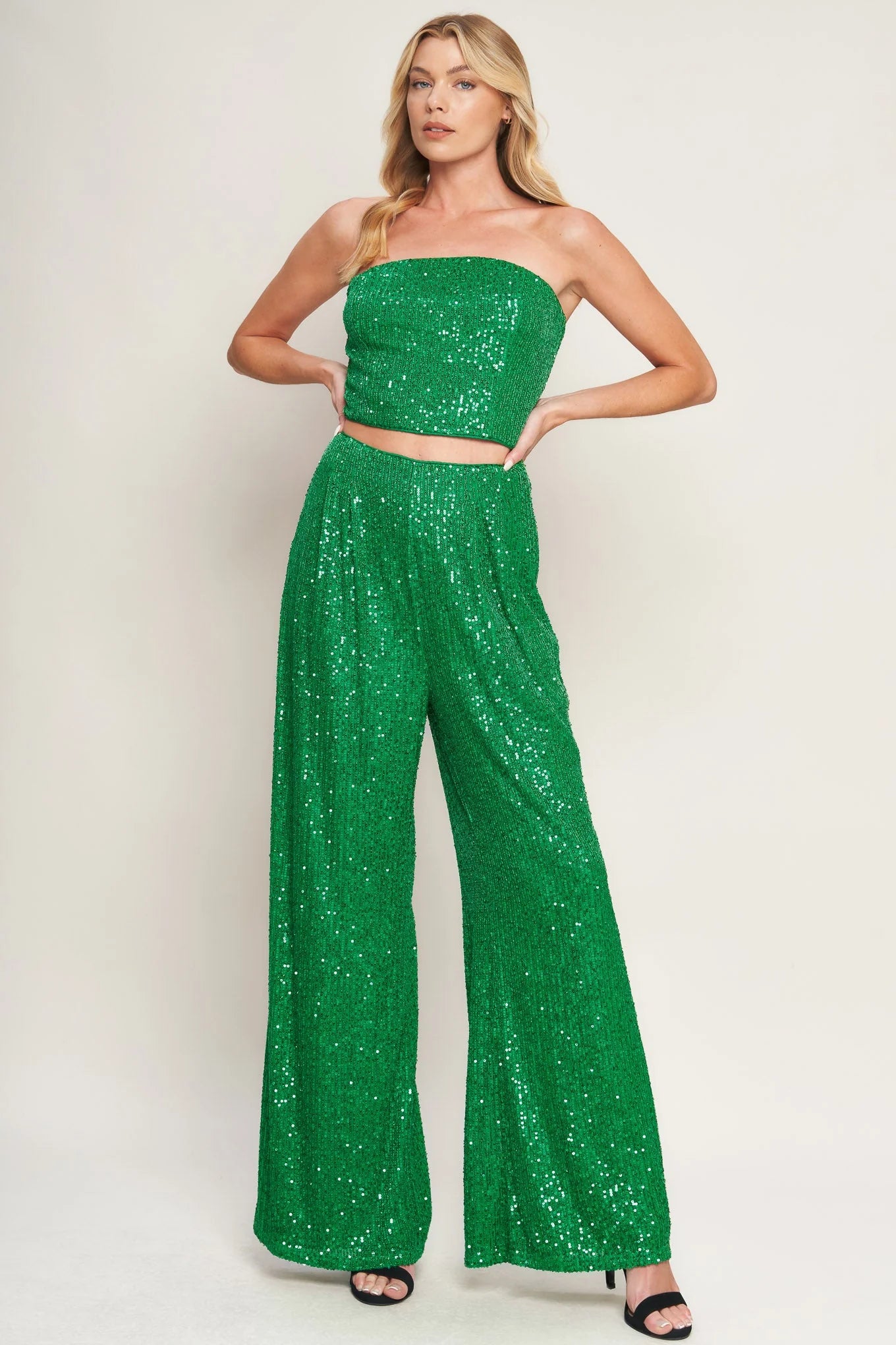 CHARMING COMPOSURE SEQUIN CROP TOP PANT SET FINAL SALE