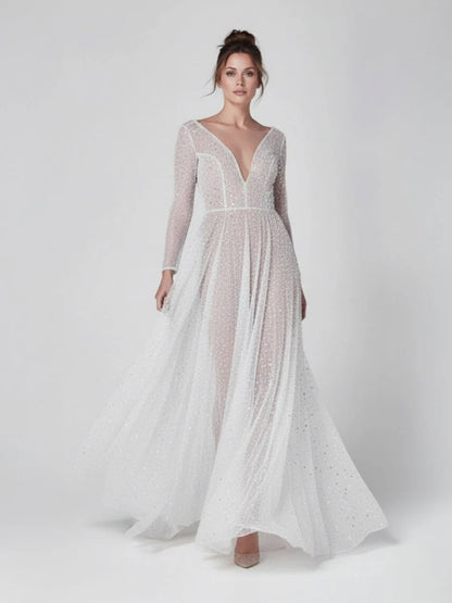 Bohemian A Line Sparkly Sequined Luxury Wedding Dresses