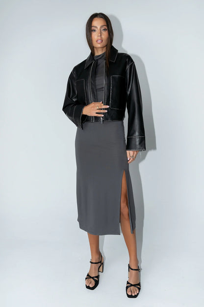 Jaymie Vegan Leather Jacket in Black FINAL SALE