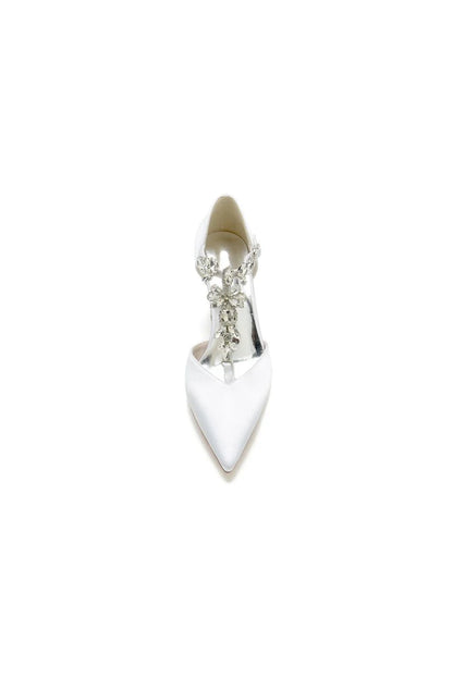 Chic Rhinestone Pointed Toe Ankle Strap Buckle Chunky Heel