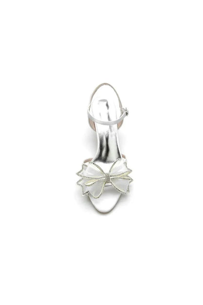 Peep Toe Chunky Wedding Shoes with Bow