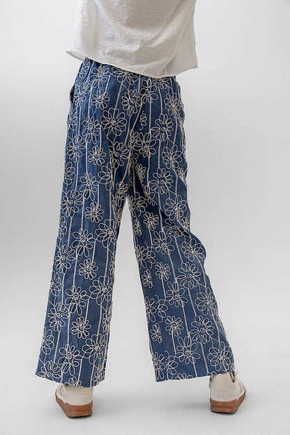 Alanna Embroidered Pants in Blue FINAL SALE