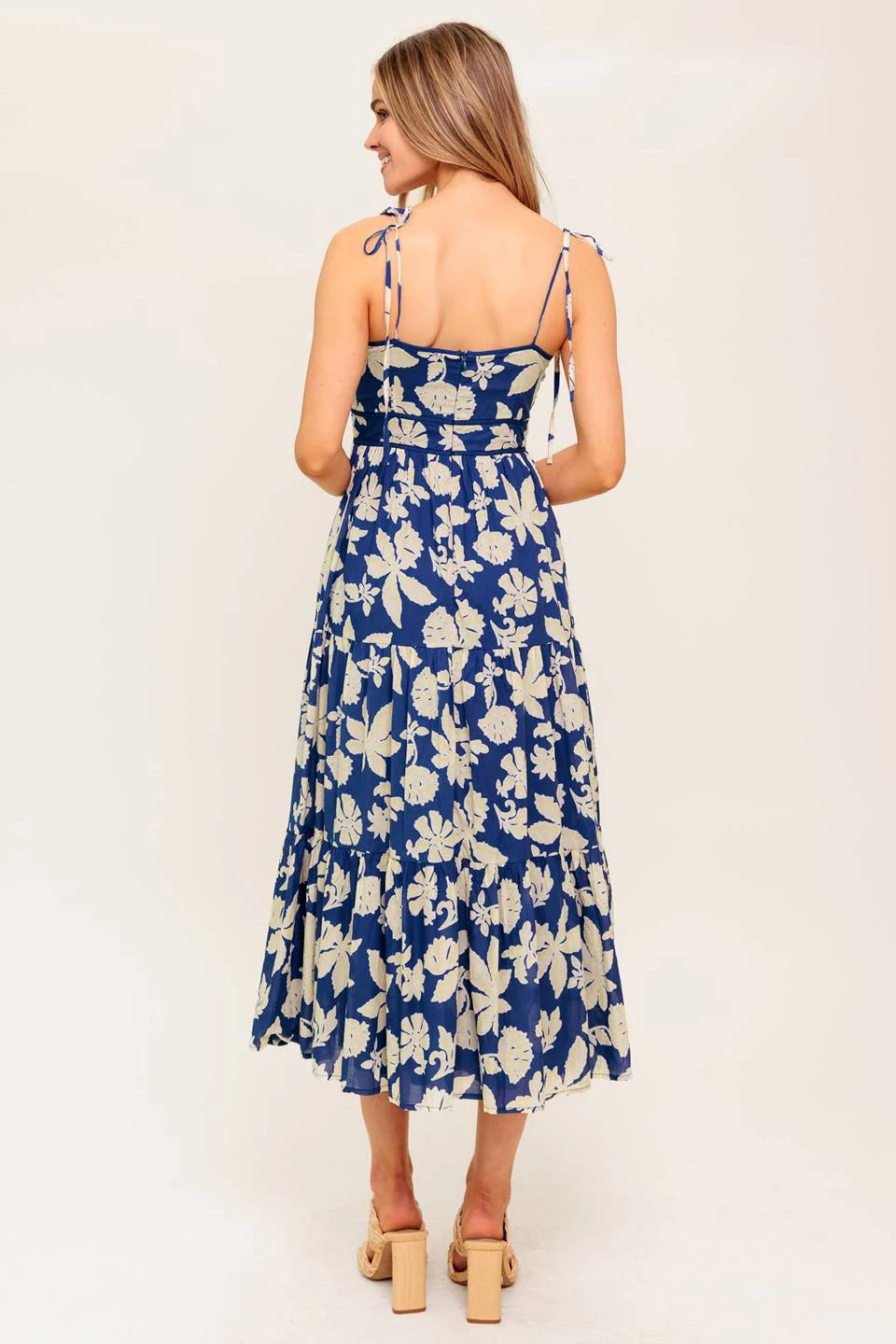 PETALS IN THE WIND MIDI DRESS NAVY