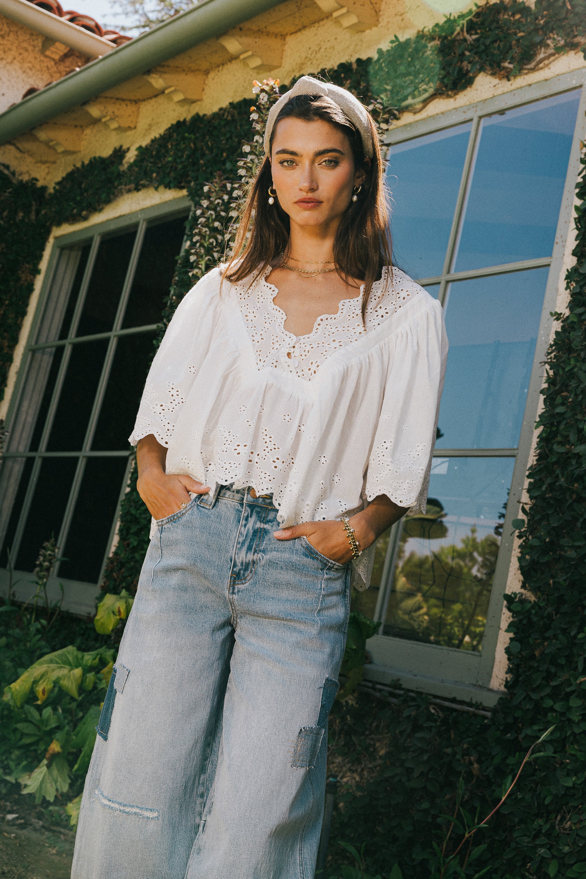 Faye Embroidered Blouse in White FINAL SALE