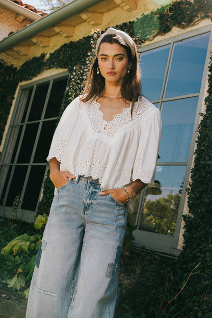 Faye Embroidered Blouse in White FINAL SALE