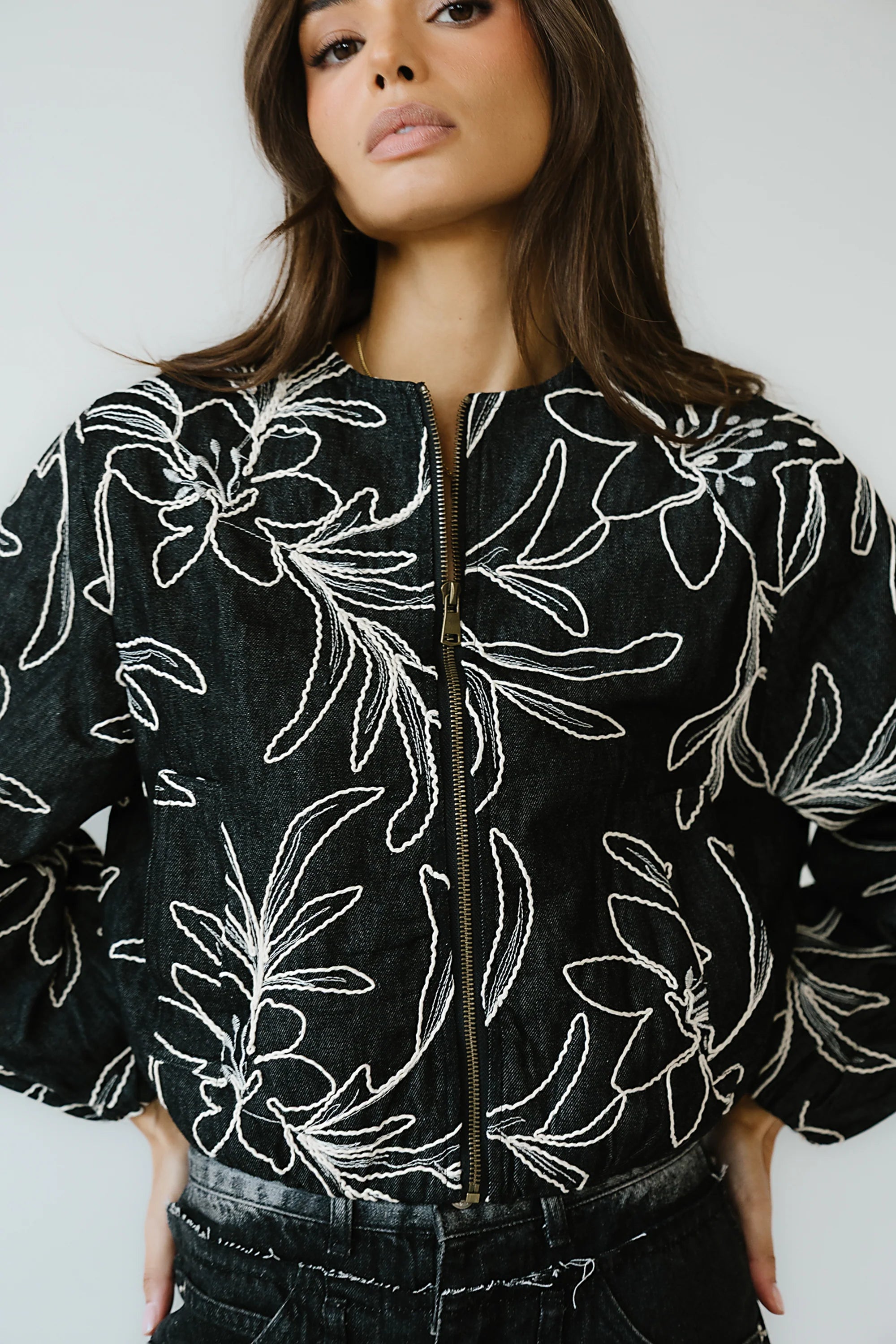 Sidney Embroidered Jacket in Faded Black