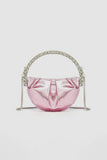 Womens Rhinestone Handle Metallic Slouchy Evening Clutch Bags