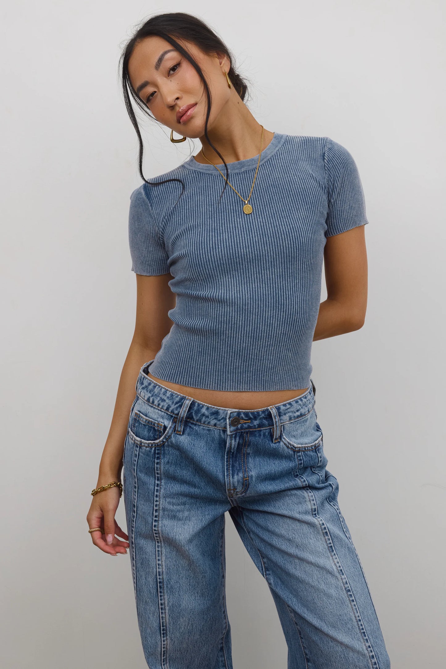 Rome Ribbed Top in Slate Blue