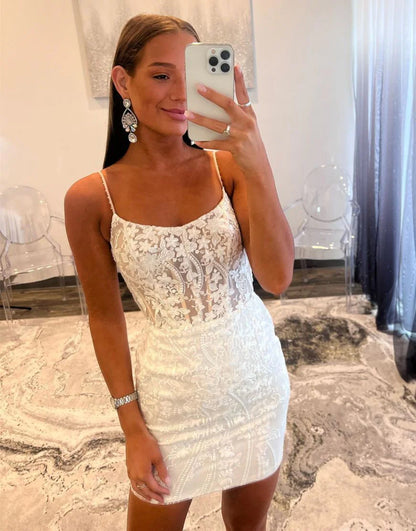 Gorgeous Spaghetti Straps Lace Up Tight Glitter Homecoming Dress