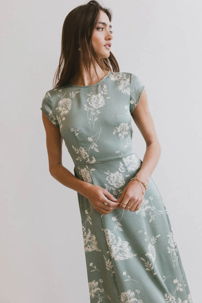 Daniella Floral Dress in Sage FINAL SALE