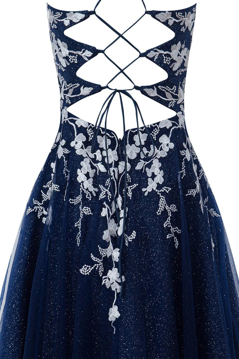 Aline Short Glitter Tulle Homecoming Dress with Appliques