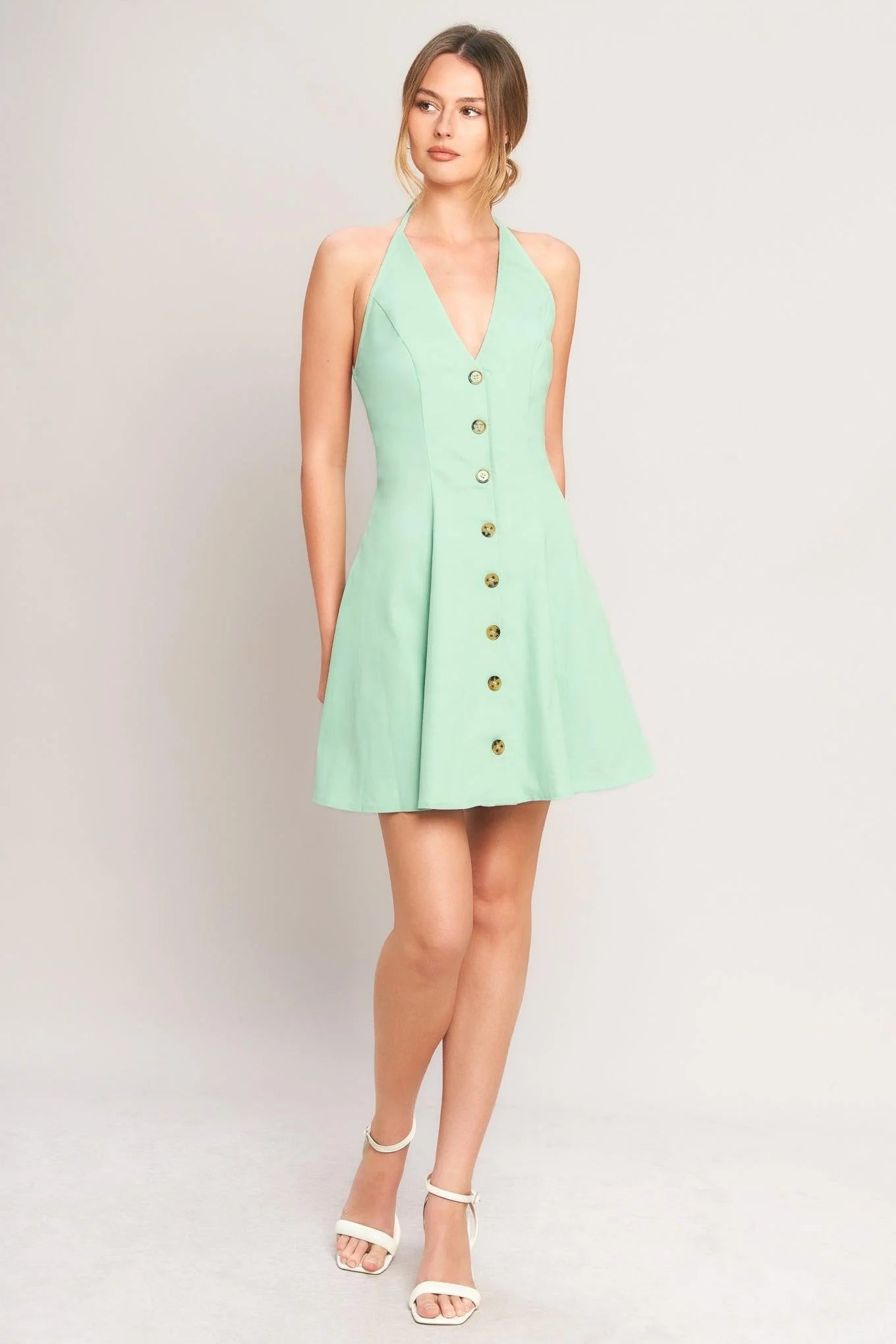 LOVELY CHARM MINT HALTER MINI DRESS