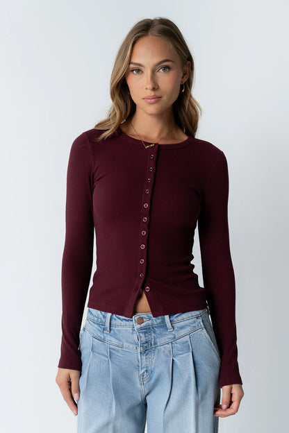 Mia Button Up Top in Burgundy