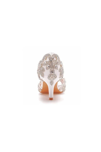 Peep Toe Satin Rhinestone Slip On High Heels